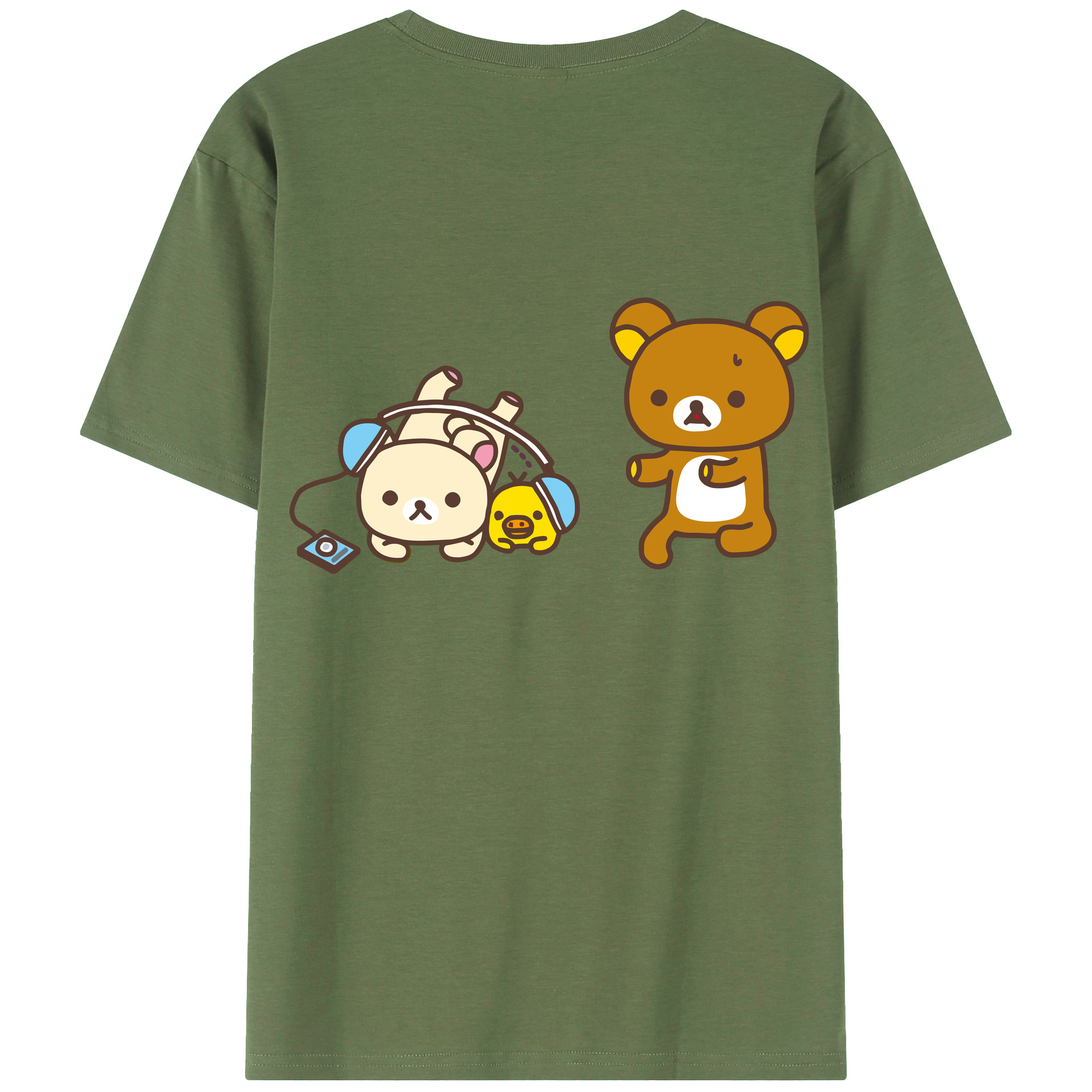 （画像用） リラックマ リラックマ キイロイトリ Rilakkuma Korilakkuma Kiiroitori 綿100％ メンズ半袖Tシャツ（バックプリント） 通気性